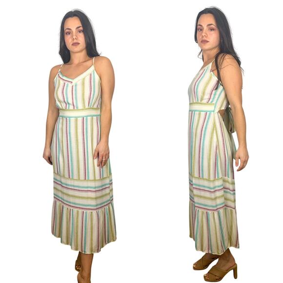 LunaChix Cream Midi Striped Back Bow Tie Dress - Picture 4 of 5